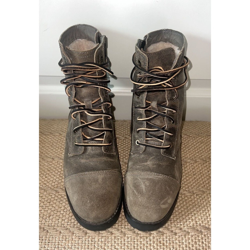 UGG Women’s Kilmer II Suede Leather Shearling Combat Boots, Army Green, Size 8